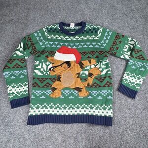 Holiday Time Ugly Christmas Sweater Women XL Green Cat Dabbing Santa Hat Novelty